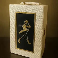 This is the exterior of my exclusive Johnnie Walker Collector’s Bar Kit, housed in a sophisticated off-white textured case with the iconic striding man logo.