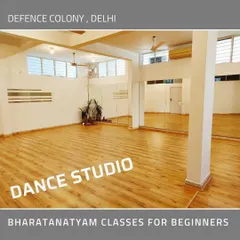 My primary dance studio located in Defence Colony, Delhi. This space is fully equipped with wooden floors and mirrors, creating a professional and inspiring setting for Bharatanatyam classes for beginners.