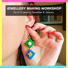 Turn bricks into dazzling accessories. A student shows off earrings she designed and made in our jewelry workshop.