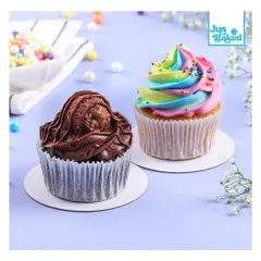 A duo of my most popular cupcakes: the decadent Ferrero Rocher Overload and the whimsical rainbow Unicorn cupcake.