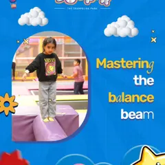Mastering the balance beam. A little champ shows off her skills on one of our soft play obstacles, building confidence with every step.