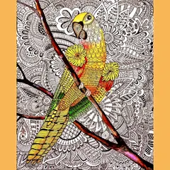 This stunning Zentangle parrot was created by a 12-year-old student, now 16 and deeply involved in the arts. This intricate ink drawing technique is a fantastic way to improve focus and precision.