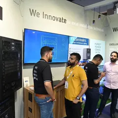 We believe in collaboration. Our team is seen here at our expo booth, discussing our in-house developed drivers for Control4 and innovative cabinet cooling systems from AC Infinity with industry peers and clients.