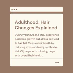 In your 20s and 30s, hair growth is typically at its peak. However, stress can become a major factor leading to hair fall. Using a product like our Revive Hair Oil can help combat thinning and maintain overall hair health during these years.