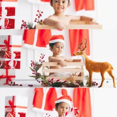 A series of candid moments from a Christmas mini-session. I follow the child's lead, capturing their natural curiosity and expressions as they interact with the props and set.