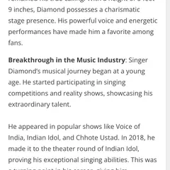This article mentions my breakthrough in the music industry, including my journey through reality shows like Indian Idol and Voice of India.