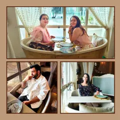 The bathtub dining area isn't just for couples; it's a fun and unique spot for friends too. These photos show different guests enjoying this whimsical corner of the cafe.