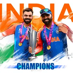 To celebrate India's T20 World Cup victory, I created this piece to capture the historic moment of triumph. This digital illustration honors the monumental achievement of our cricket legends, Rohit Sharma and Virat Kohli.