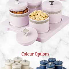 Add a touch of sparkle with these elegant dry fruit containers. The rhinestone-studded design is available in several pastel and bold colors to suit any decor.