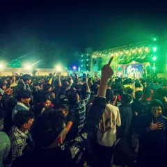 The view from the stage at Rajdanga Pithe Puli Utsav is always breathtaking. A massive crowd, united by music.