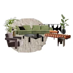 The initial mood board for the Parisian-inspired home project. This collage of furniture, colors, and textures helped to establish the earthy, eclectic, and moody aesthetic that guided the entire design process.