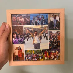 This wooden frame holds a collage of happy moments, celebrating friendship and good times. I carefully arrange your photos to create a balanced and beautiful keepsake that tells a personal story.