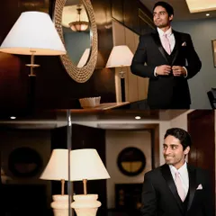 A collage of groom portraits, capturing different expressions and poses.