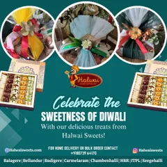 Celebrate the sweetness of Diwali with our delicious treats. We offer a wide range of gift boxes and beautifully wrapped hampers to make your festive gifting special and memorable.