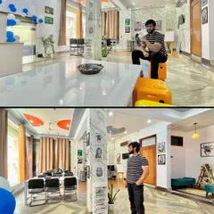 A panoramic view of the studio, showing the main work area and different creative corners. The space is versatile, perfect for both quiet, focused sessions and energetic group workshops.