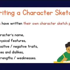 To become a great writer, you need to create memorable characters. This image outlines the key elements my students focus on when writing a character sketch, including physical features, personality traits, and motivations.