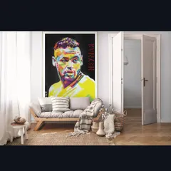 A large-scale pop art portrait of Neymar, designed as a statement piece for a modern living room. This shows how a custom canvas painting can become the focal point of your home decor, bringing energy and personality to the space.