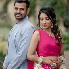 A stylish portrait of the same couple from their Sula Vineyards session. This shot shows a more posed but still relaxed interaction, highlighting their beautiful traditional outfits.