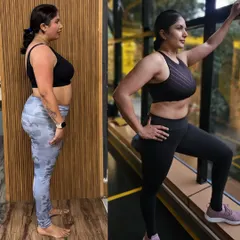 This side-profile comparison showcases the dramatic change in body composition. Notice the reduction in abdominal fat and improved posture, results achieved by correcting hormonal imbalances and metabolic issues.