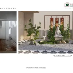 This image shows the journey from a bare space to a beautiful concept. On the left is the original site, and on the right is our detailed 3D render, proposing a serene Zen garden that completely reimagines the area.