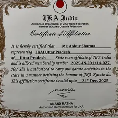 My academy is an authorized organization of the JKA World Federation. This Certificate of Affiliation is your assurance that the training, grading, and certifications you receive here meet the highest international standards of Japan Karate Association karate.