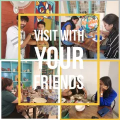 A collage of friends enjoying their time at KlayBar, painting and laughing together. It's the ideal spot to bond and make memories.