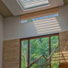 A detail of the skylight and staircase in a Mangalore residence. We use skylights not just to bring in light, but to create dynamic patterns of light and shadow that change throughout the day, adding life to the architecture.