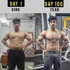 From 83 kg to 73 kg in 100 days. This transformation of my client Deepak shows a dramatic reduction in belly fat and love handles, resulting in a lean, muscular midsection and improved overall definition.