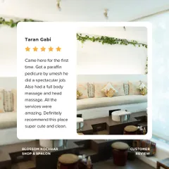 "Definitely recommend this place." We're thrilled this client enjoyed their paraffin pedicure and massages and found our salon to be super cute and clean.
