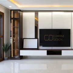 This wider view shows how the floating TV unit makes the entire living space feel more open and modern. The clean lines and mix of textures add warmth and sophistication.