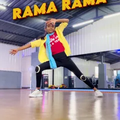 A powerful stance from our "Rama Rama" choreography. This image captures the intensity and focus we teach, blending devotion with strong, expressive dance poses.