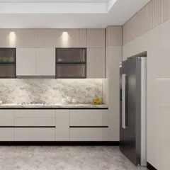 Another angle of the same 3D kitchen concept, providing a clearer view of the layout and finishes. These renders help our clients confidently make decisions about materials and colors before the manufacturing process begins.