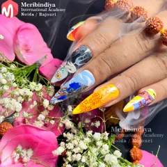 A full view of the Mahadev-inspired nail art set. Each nail tells a part of the story, from the Trishul and Om symbols to the Sanskrit calligraphy, all created with precision techniques.