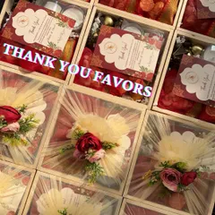 I handle bulk orders for wedding favors, like these beautifully packed 'Thank You' boxes, ensuring every guest leaves with a lovely memento of your special day.