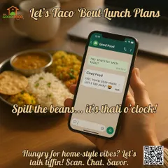 Lunch planning is now as easy as sending a text. This image shows our app in action, making it simple to order a delicious, home-style thali for your midday meal.