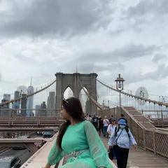A close-up on the Brooklyn Bridge, capturing the feeling of being in the heart of the city.