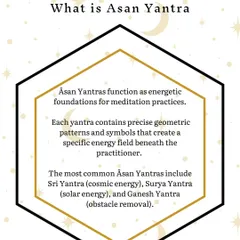 Asan Yantras serve as energetic foundations for meditation. Each one, whether it's a Sri Yantra for cosmic energy or a Ganesh Yantra for obstacle removal, creates a specific energy field to support your spiritual practice.