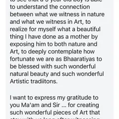 The final part of a touching message from an audience member. We are so fortunate to be blessed with such wonderful artistic traditions, and we are grateful that our creations stay with you long after the performance.