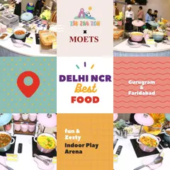 We partner with the best, like Moets, to offer an amazing food experience. This graphic highlights our delicious catering options available in both our Gurugram and Faridabad locations.