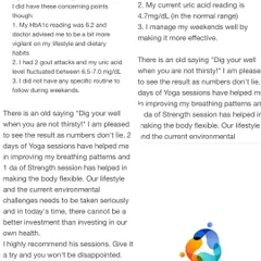 This review shows the power of data. By combining yoga and strength training, this client was able to bring his HbA1c and uric acid levels back into the normal range, proving that lifestyle changes work.