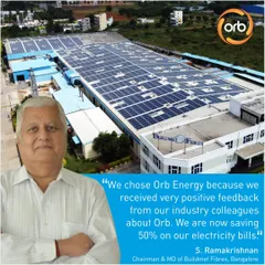 For Buildmet Fibres in Bangalore, a leading supplier of FIBC bags, our 1.2 MWp rooftop solar system is generating annual savings of 1.2 crore rupees. The Chairman, S. Ramakrishnan, chose us based on positive feedback from industry colleagues. This project highlights our capability to execute large-scale installations that deliver significant financial returns, with a payback period of less than 3.5 years.