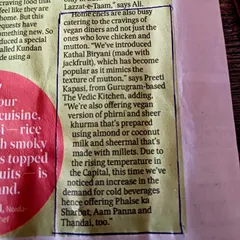 A snippet from the HT City article where I talk about my vegan Eid offerings. I mention my popular Kathal (Jackfruit) Biryani and plant-based versions of Phirni and Sheer Khurma.
