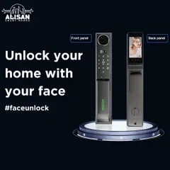 Your face is now your key. This is our advanced facial recognition smart lock, offering truly touchless entry. The front panel includes a high definition camera and a discreet keypad, while the back panel has a screen to see who is at the door.