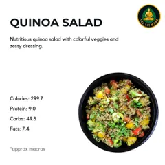 My Quinoa Salad is a complete meal, featuring nutritious quinoa with colorful veggies and a zesty dressing. It's a great source of plant-based protein and fiber.