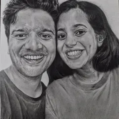 A happy couple captured in a custom graphite sketch. I can turn your favorite selfie or photo into a romantic piece of art.