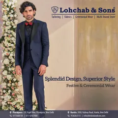 Superior style for your special day. This three-piece tuxedo in a rich blue features a contrasting black satin lapel, offering a splendid design for grooms and guests at any formal ceremony.