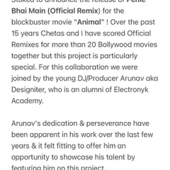 This is what I mean by real opportunities. I was incredibly proud to bring Electronyk Academy alumnus Arunav, also known as Designiter, onto this official remix of 'Pehle Bhi Main' for the blockbuster movie 'Animal'. His work was released on T-Series, a testament to the career possibilities our mentorship can unlock.