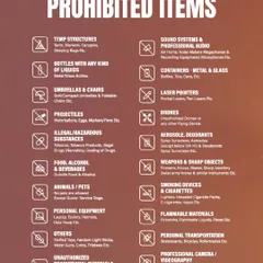 A comprehensive list of prohibited items. To ensure the safety and comfort of all attendees, we clearly communicate our venue rules ahead of time.