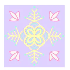 A snowflake-like design from my 'Mystique Minis' collection. The symmetrical patterns and soft pastel colors are intended to help quiet the mind, offering a simple, beautiful focal point for relaxation.