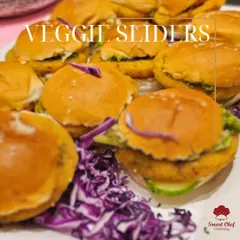 A close-up of my veggie sliders, a healthy and delicious delight for any special event. These are a huge hit at kids' parties.